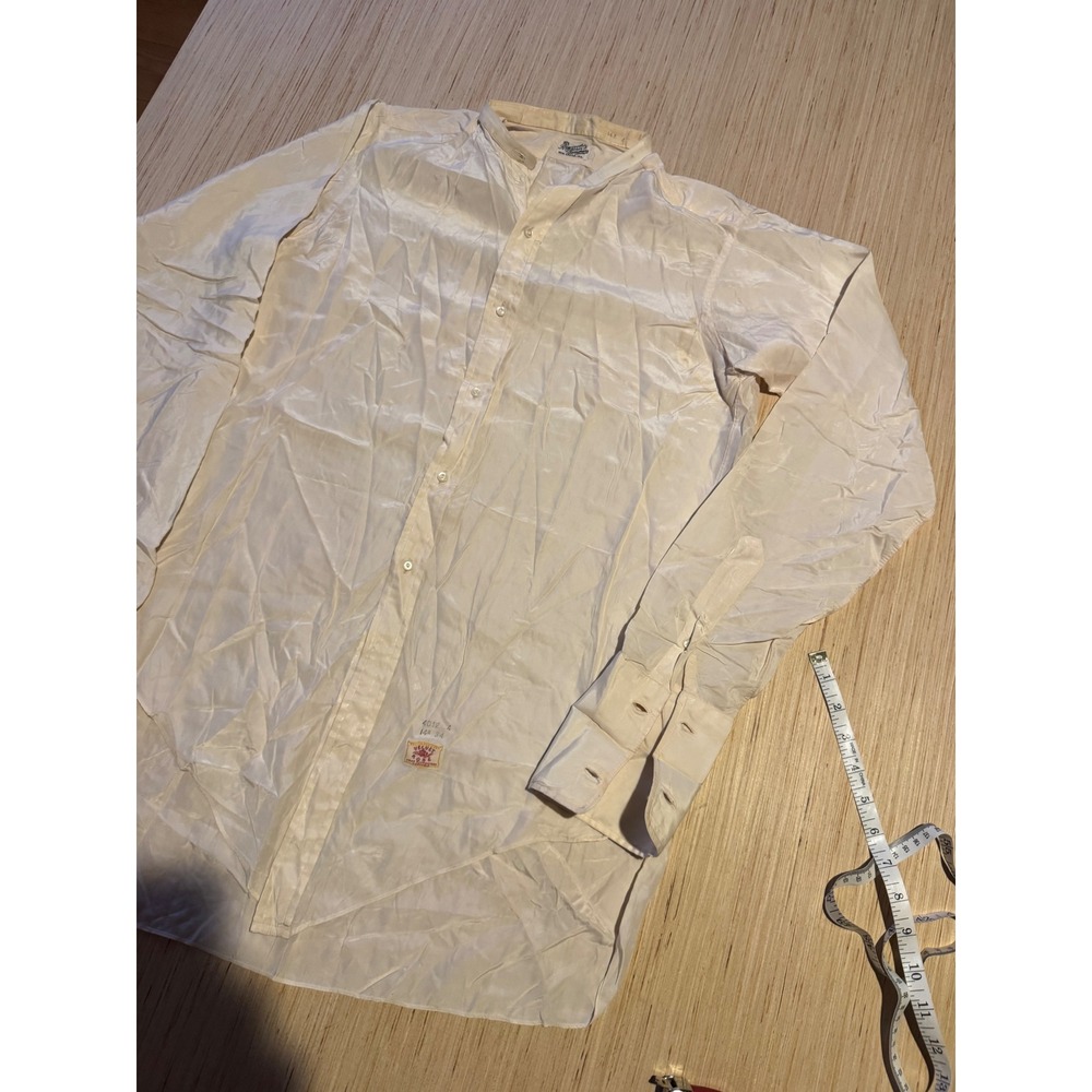 Vintage Velvet Rose Cream Band Collar Dress Shirt Mens 14.5 x 34 Long Tail PA 47